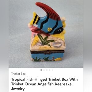Tropical Fish Hinged Trinket Box Ceramic Angel Fish 2 X 3" Colorful Unique Rare